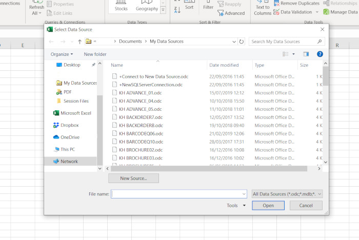 my data sources microsoft excel