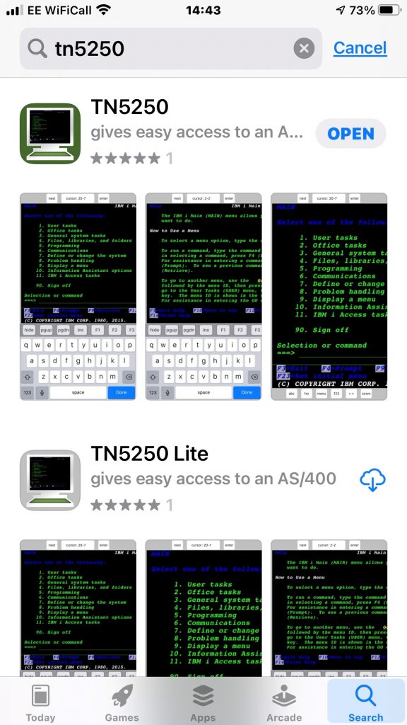 the tn5250 lite and tn5250 application app for the apple iphone and ipad
